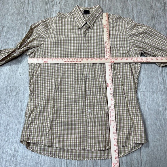 Hugo Boss Plaid Button Up Long Sleeve Shirt Men's Large Brown Beige Red - Picture 5 of 6